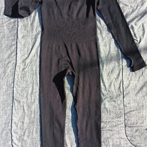 Black Ribbed Long Sleeve Jumpsuit